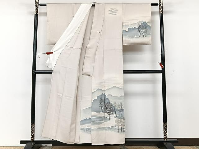 平和屋着物▽訪問着 単衣 風景樹林文 正絹 逸品 CAAU3811xi