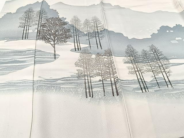 平和屋着物▽訪問着 単衣 風景樹林文 正絹 逸品 CAAU3811xi