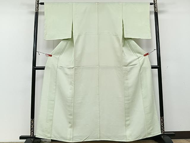 平和屋着物▽上質な色無地 単衣 松葉地紋 裏葉柳色 正絹 逸品 CAAU3812xi