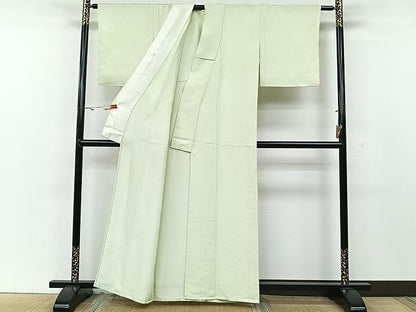 平和屋着物▽上質な色無地 単衣 松葉地紋 裏葉柳色 正絹 逸品 CAAU3812xi