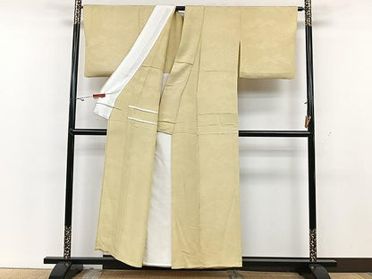平和屋着物▽上質な色無地 単衣 松葉地紋 枯色 正絹 逸品 CAAU3813xi