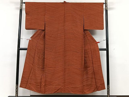 平和屋着物▽上質な小紋　単衣　変わり縞　正絹　逸品　CAAU3818xi