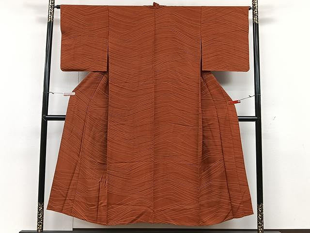 平和屋着物▽上質な小紋　単衣　変わり縞　正絹　逸品　CAAU3818xi