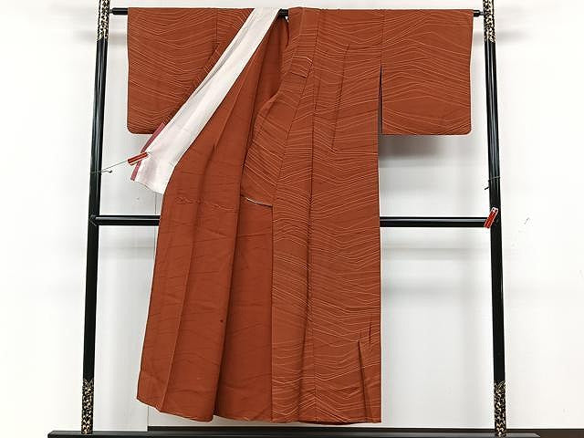 平和屋着物▽上質な小紋　単衣　変わり縞　正絹　逸品　CAAU3818xi
