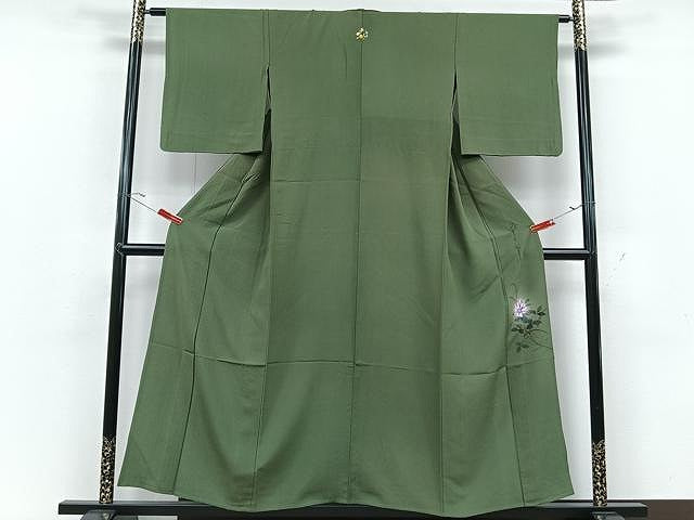 平和屋着物▽二代目清次郎監修 手描き 色無地 単衣 麹塵色 正絹 逸品 CAAU3819