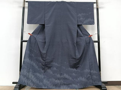 平和屋着物▽本塩沢 訪問着 単衣 樹林文 正絹 逸品 CAAU3820xi
