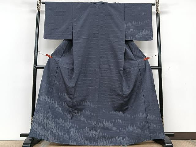 平和屋着物▽本塩沢 訪問着 単衣 樹林文 正絹 逸品 CAAU3820xi