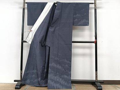 平和屋着物▽本塩沢 訪問着 単衣 樹林文 正絹 逸品 CAAU3820xi