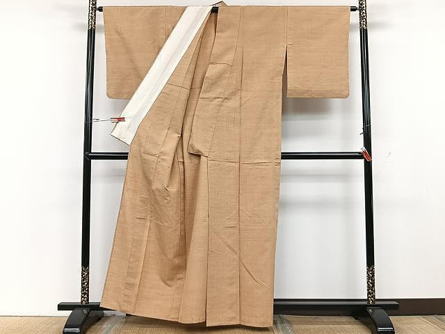 平和屋着物▽上質な紬 単衣 伽羅色 正絹 逸品 CAAU3821xi
