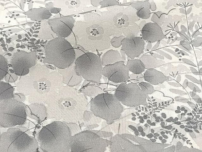平和屋着物▽訪問着 単衣 紬地 手描き 草花文 正絹 逸品 CAAU3823xi