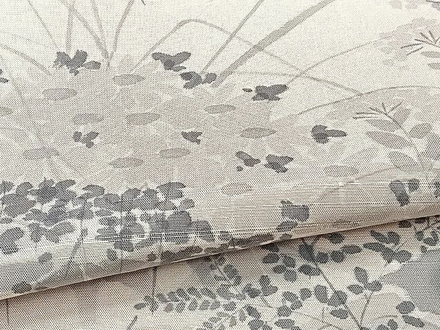 平和屋着物▽訪問着 単衣 紬地 手描き 草花文 正絹 逸品 CAAU3823xi