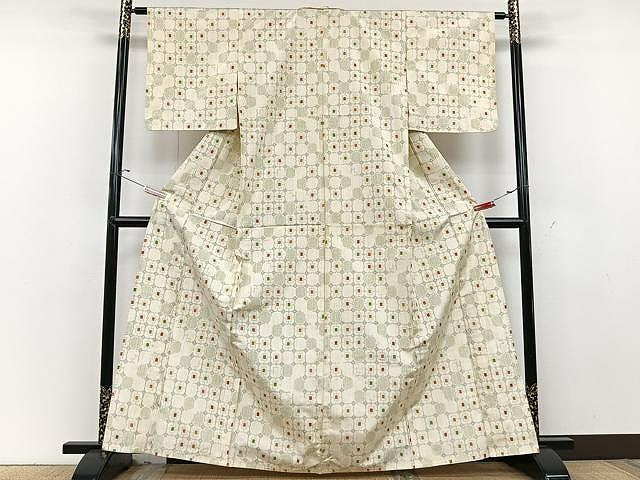 平和屋着物▽上質な紬 単衣 格子 正絹 逸品 CAAU3825xi
