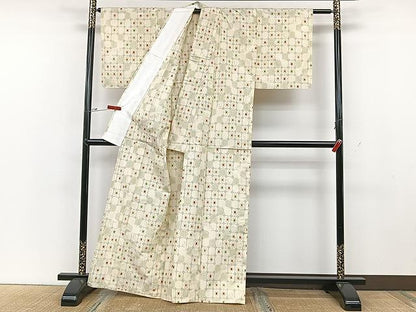 平和屋着物▽上質な紬 単衣 格子 正絹 逸品 CAAU3825xi