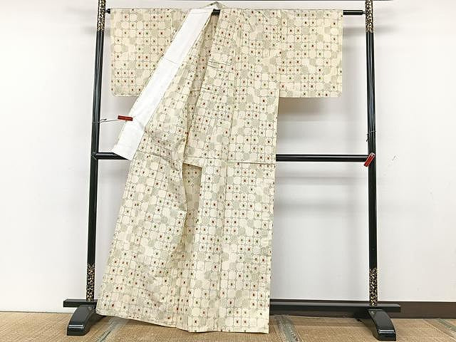 平和屋着物▽上質な紬 単衣 格子 正絹 逸品 CAAU3825xi