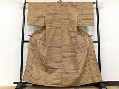 平和屋着物▽上質な紬 単衣 横段文 正絹 逸品 CAAU3826xi