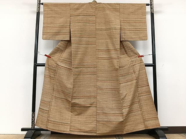 平和屋着物▽上質な紬 単衣 横段文 正絹 逸品 CAAU3826xi