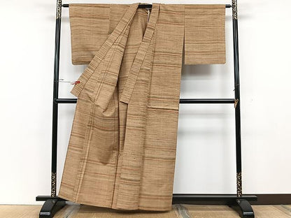 平和屋着物▽上質な紬 単衣 横段文 正絹 逸品 CAAU3826xi