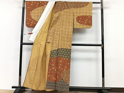 平和屋着物▽訪問着 単衣 紬地 更紗花文 ますいわ屋扱い 正絹 逸品 CAAU3827xi