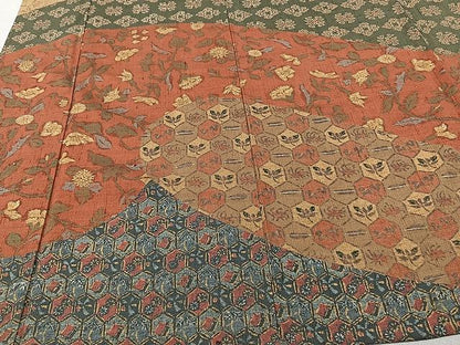 平和屋着物▽訪問着 単衣 紬地 更紗花文 ますいわ屋扱い 正絹 逸品 CAAU3827xi
