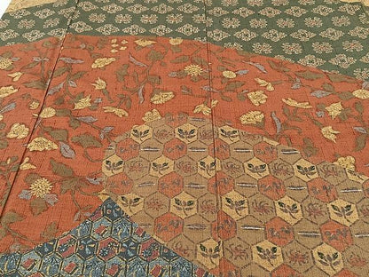 平和屋着物▽訪問着 単衣 紬地 更紗花文 ますいわ屋扱い 正絹 逸品 CAAU3827xi