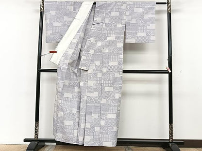平和屋着物▽上質な紬 単衣 色紙吉祥文 正絹 逸品 CAAU3828xi