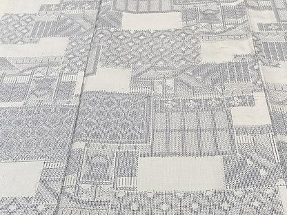 平和屋着物▽上質な紬 単衣 色紙吉祥文 正絹 逸品 CAAU3828xi
