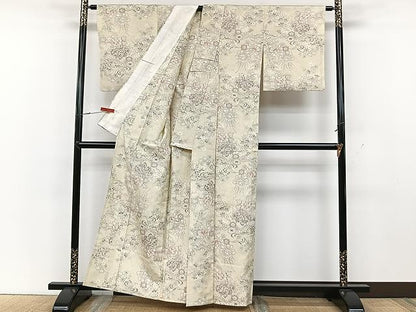 平和屋着物▽上質な紬 単衣 草花文 正絹 逸品 CAAU3829xi