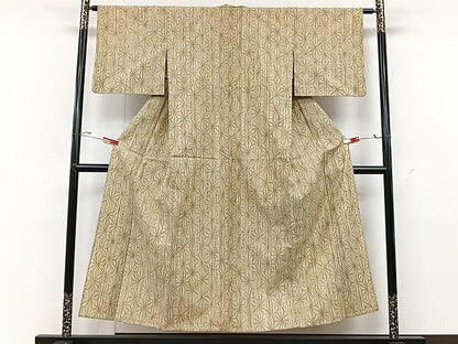 平和屋着物▽上質な紬　単衣　麻の葉文様　正絹　逸品　CAAU3831xi