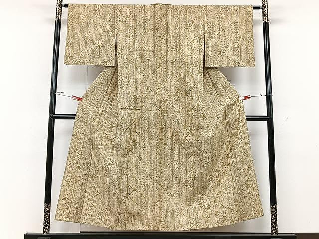 平和屋着物▽上質な紬　単衣　麻の葉文様　正絹　逸品　CAAU3831xi