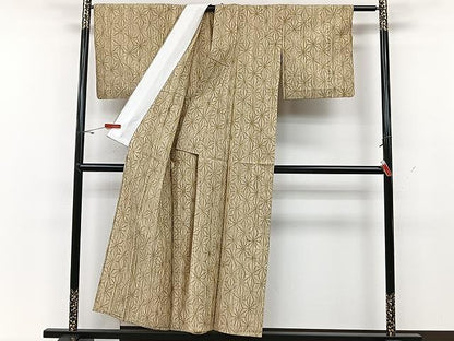 平和屋着物▽上質な紬　単衣　麻の葉文様　正絹　逸品　CAAU3831xi