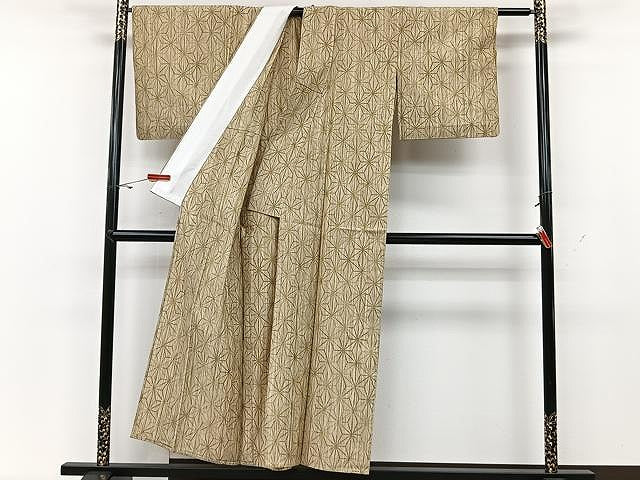 平和屋着物▽上質な紬　単衣　麻の葉文様　正絹　逸品　CAAU3831xi