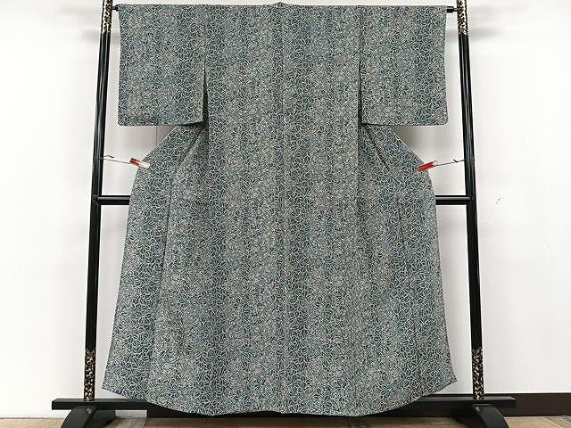 平和屋着物▽上質な小紋 単衣 葉尽くし 鬼しぼ縮緬 正絹 逸品 未使用 CAAU3832xi