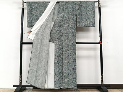 平和屋着物▽上質な小紋 単衣 葉尽くし 鬼しぼ縮緬 正絹 逸品 未使用 CAAU3832xi