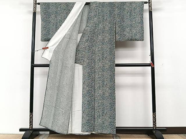 平和屋着物▽上質な小紋 単衣 葉尽くし 鬼しぼ縮緬 正絹 逸品 未使用 CAAU3832xi