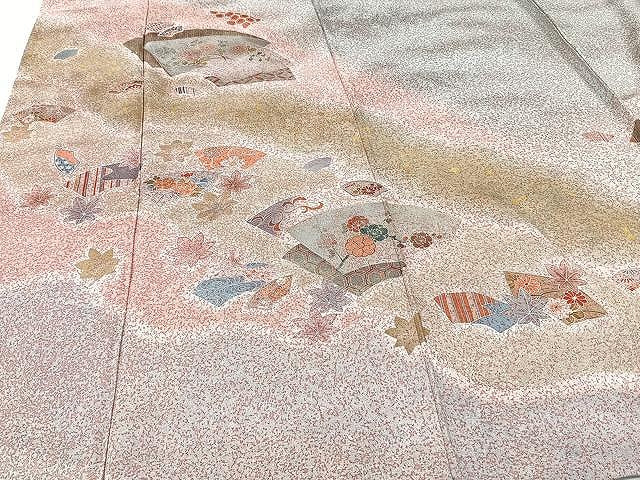 平和屋着物▽訪問着 単衣 流水地紙文 たたき染め 金銀彩 正絹 逸品 CAAU3834xi