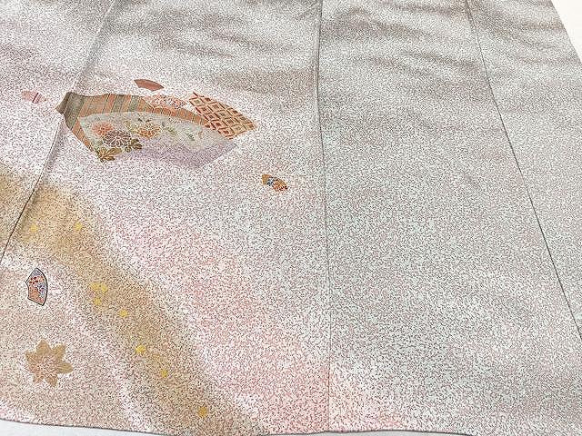 平和屋着物▽訪問着 単衣 流水地紙文 たたき染め 金銀彩 正絹 逸品 CAAU3834xi