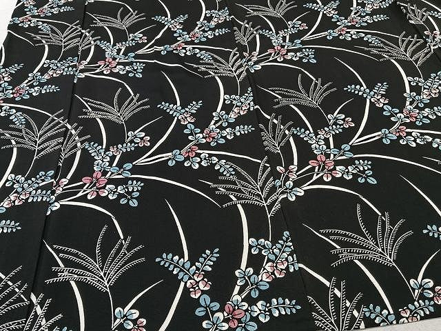 平和屋着物▽上質な小紋 単衣 草花文 黒地 正絹 逸品 CAAU3837xi