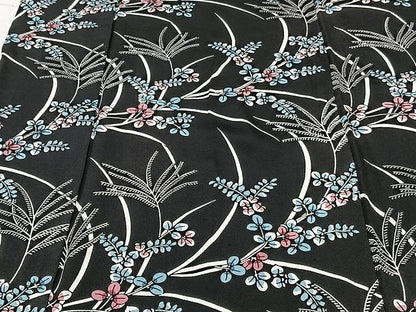 平和屋着物▽上質な小紋 単衣 草花文 黒地 正絹 逸品 CAAU3837xi