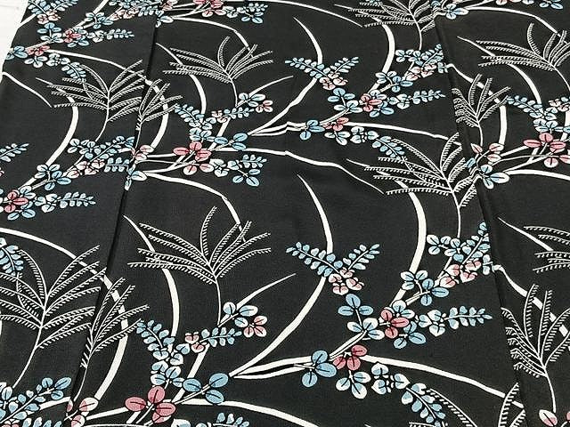 平和屋着物▽上質な小紋 単衣 草花文 黒地 正絹 逸品 CAAU3837xi