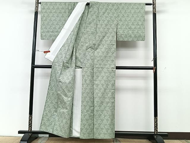 平和屋着物▽上質な紬 単衣 草花文 正絹 逸品 CAAU3839xi