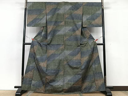 平和屋着物▽上質な紬 単衣 霞文 正絹 逸品 CAAU3841xi