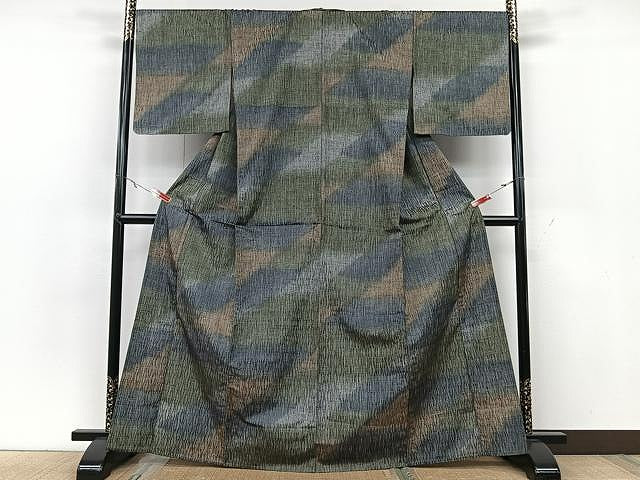 平和屋着物▽上質な紬 単衣 霞文 正絹 逸品 CAAU3841xi