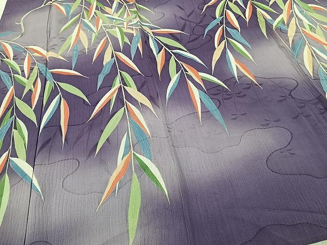 平和屋着物▽訪問着　単衣　枝垂れ柳　暈し染め　銀彩　正絹　逸品　CAAU3842xi