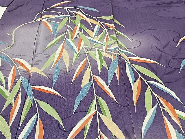 平和屋着物▽訪問着　単衣　枝垂れ柳　暈し染め　銀彩　正絹　逸品　CAAU3842xi