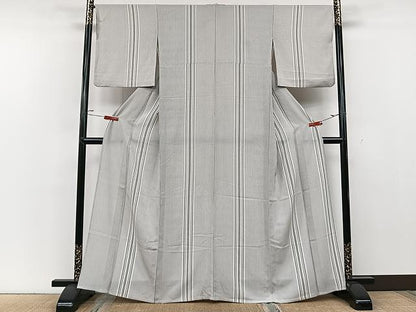 平和屋着物▽上質な小紋 単衣 縞 正絹 逸品 CAAU3843xi