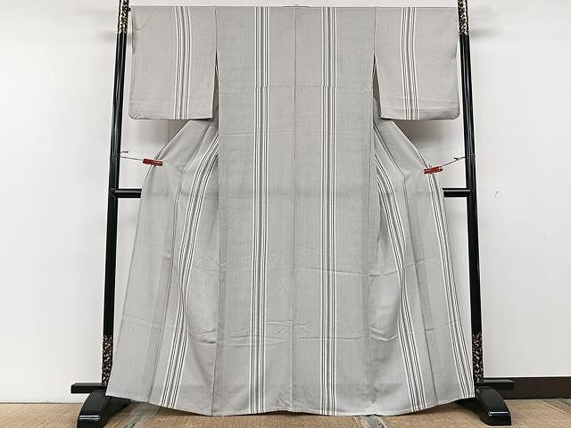 平和屋着物▽上質な小紋 単衣 縞 正絹 逸品 CAAU3843xi