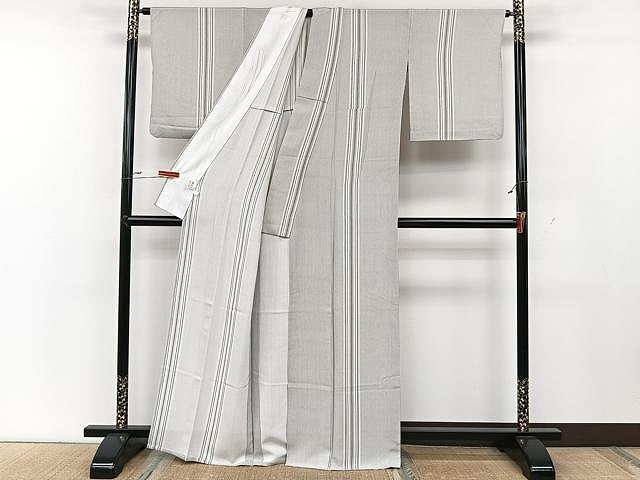 平和屋着物▽上質な小紋 単衣 縞 正絹 逸品 CAAU3843xi