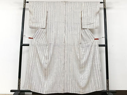 平和屋着物▽上質な小紋 単衣 縞 正絹 逸品 CAAU3845xi