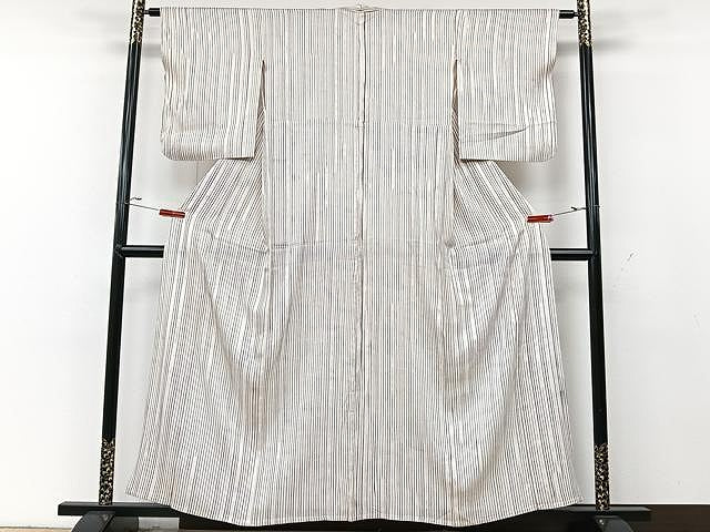 平和屋着物▽上質な小紋 単衣 縞 正絹 逸品 CAAU3845xi