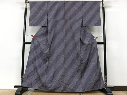 平和屋着物▽上質な紬 単衣 斜線間道 正絹 逸品 CAAU3846xi